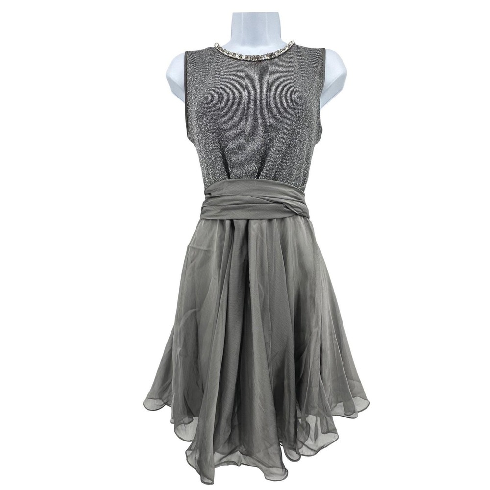 VIntage Jessica McClintock Fit Flare Dress Women 10 Silver Metallic Cocktail NWT